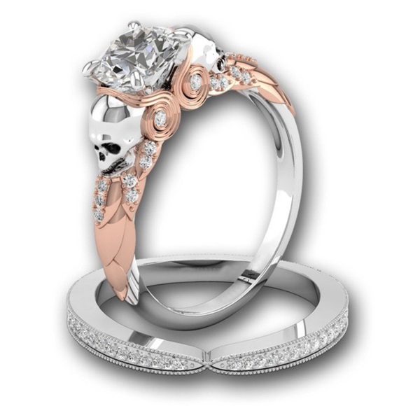💀Halloween Skull Set CZ Crystal Rings New - Picture 4 of 6